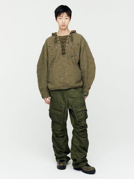 [andersson bell] LACE-UP ANORAK HOODIE atb1141m(KHAKI)