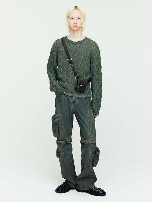 [andersson bell] CARGO COATED WIDE-LEG JEANS apa749m(ARMY GREEN)