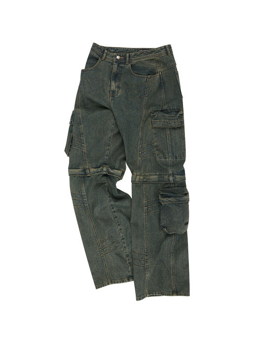 [andersson bell] CARGO COATED WIDE-LEG JEANS apa749m(ARMY GREEN)