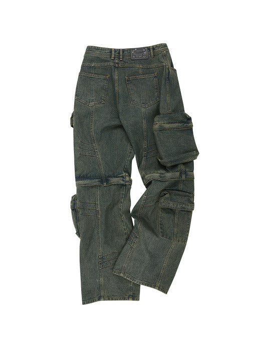 [andersson bell] CARGO COATED WIDE-LEG JEANS apa749m(ARMY GREEN)