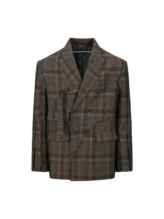 [andersson bell] SOE CHECK WRAP DOUBLE BREASTED JACKET awa628m(BROWN)
