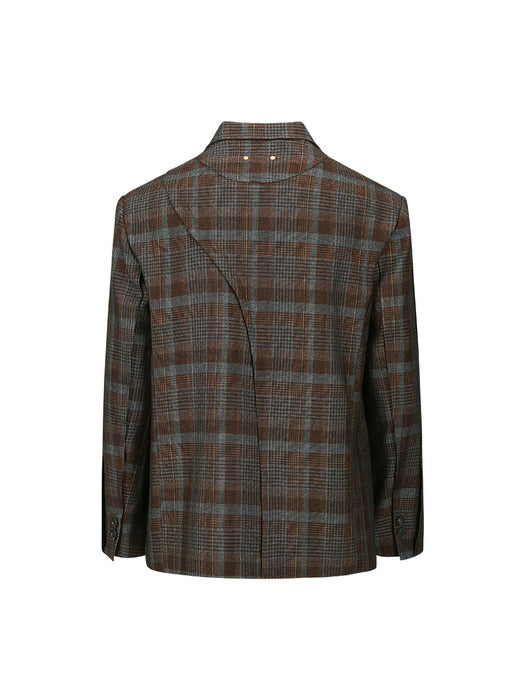 [andersson bell] SOE CHECK WRAP DOUBLE BREASTED JACKET awa628m(BROWN)