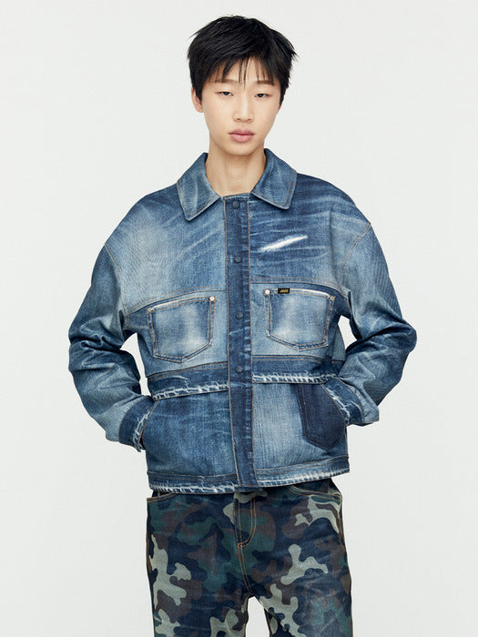 [andersson bell] TROMPE L`OEIL DOUBLE WAIST DENIM JACKET awa635m(BLUE)