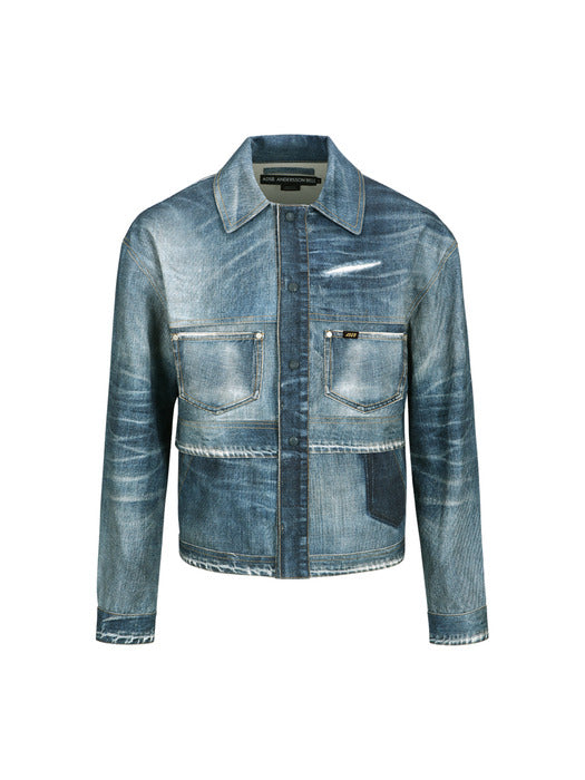 [andersson bell] TROMPE L`OEIL DOUBLE WAIST DENIM JACKET awa635m(BLUE)