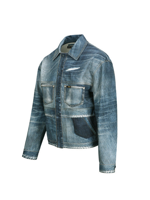 [andersson bell] TROMPE L`OEIL DOUBLE WAIST DENIM JACKET awa635m(BLUE)