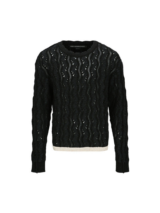 [andersson bell] TWO TONE WAVE CREW-NECK SWEATER atb1160m(BLACK)