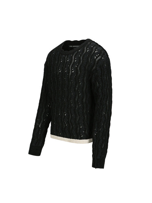 [andersson bell] TWO TONE WAVE CREW-NECK SWEATER atb1160m(BLACK)