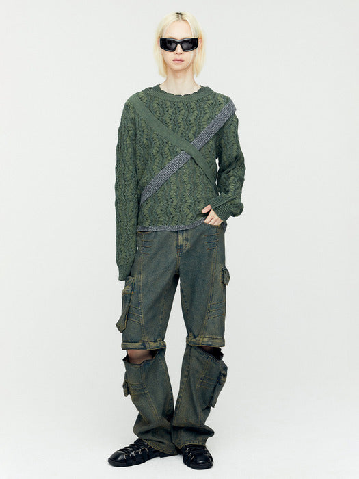 [andersson bell] TWO TONE WAVE CREW-NECK SWEATER atb1160m(KHAKI)