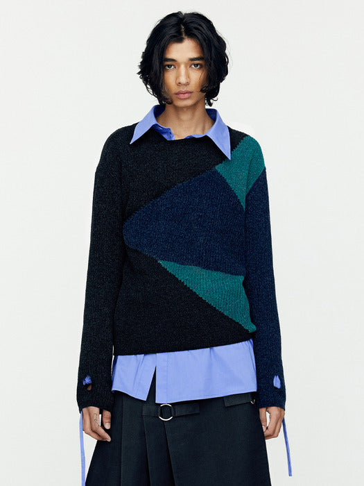 [andersson bell] FITE CREW-NECK SWEATER atb1164m(BLACK/BLUE)