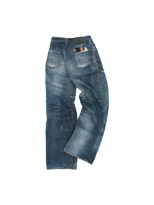 [andersson bell] UNISEX TROMPE L`OEIL PRINTED DENIM PANTS apa741u(BLUE)