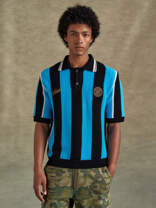 [andersson bell] STRIPE SOCCER POLO SWEATER atb1325m(BLACK/BLUE)