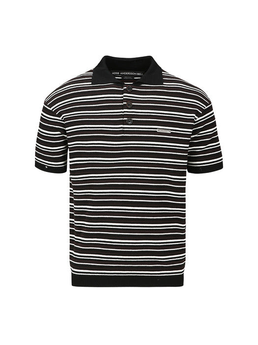 [andersson bell] STRIPE POLO SWEATER atb1286m(BLACK/BROWN)