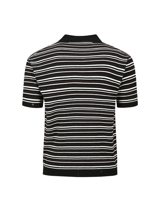 [andersson bell] STRIPE POLO SWEATER atb1286m(BLACK/BROWN)