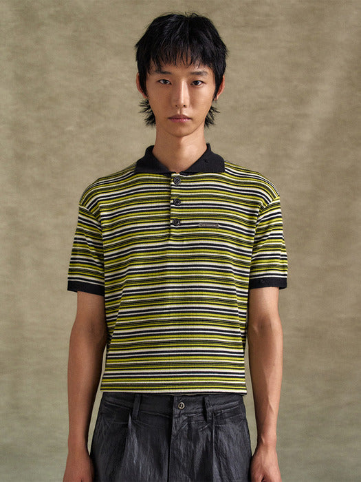 [andersson bell] STRIPE POLO SWEATER atb1286m(CHARCOAL/LIME)