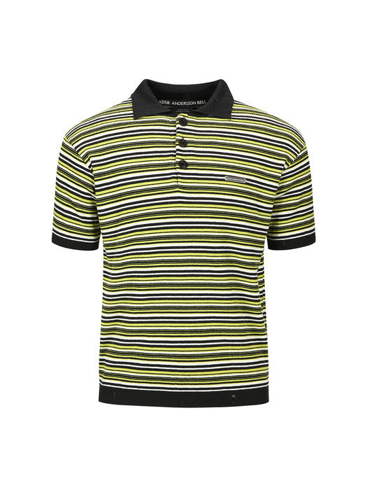 [andersson bell] STRIPE POLO SWEATER atb1286m(CHARCOAL/LIME)