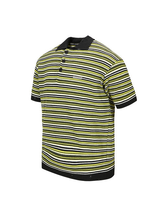 [andersson bell] STRIPE POLO SWEATER atb1286m(CHARCOAL/LIME)