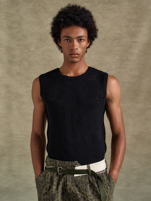 [andersson bell] NET DAMAGED SLEEVELESS atb1328m(BLACK)