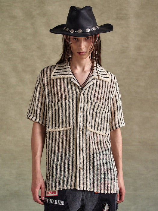 [andersson bell] SHEER STRIPE KNIT SHIRTS atb1235m(ECRU)