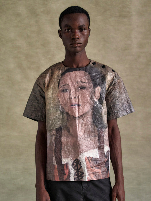 [andersson bell] UNISEX REMY PRINTED TYVEK T-SHIRT atb1269u(BEIGE)