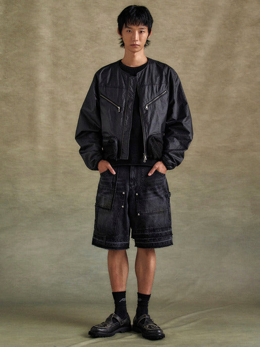 [andersson bell] UNISEX PATCHWORK DENIM SHORTS apa806u(BLACK)