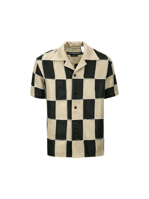 [andersson bell] PATCHWORK OPEN COLLAR SHIRTS atb1233m(BLACK/BEIGE)