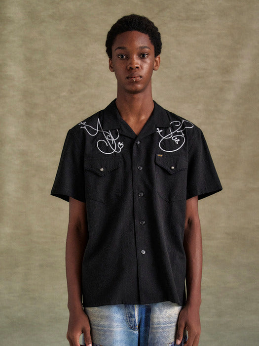 [andersson bell] BLACK ADSB CHAIN EMBROIDERY SHIRTS atb1280m(BLACK)