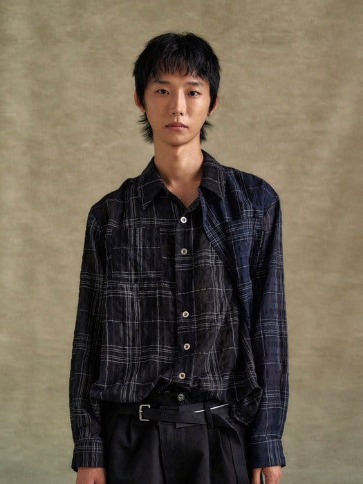 [andersson bell] CHECK LAYERED SHIRTS atb1275m(BLACK)