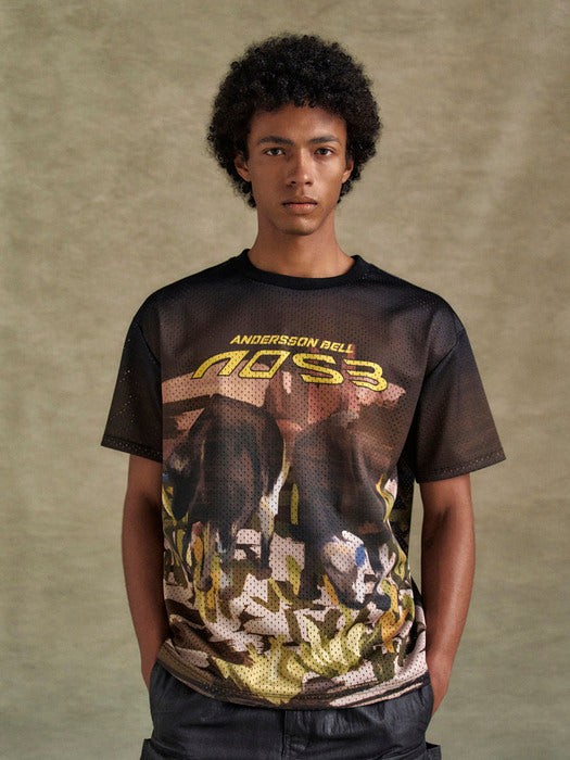 [andersson bell] COW PRINTED MESH T-SHIRTS atb1288m(BROWN)