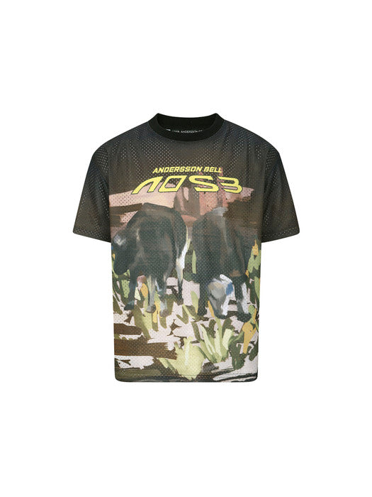 [andersson bell] COW PRINTED MESH T-SHIRTS atb1288m(BROWN)