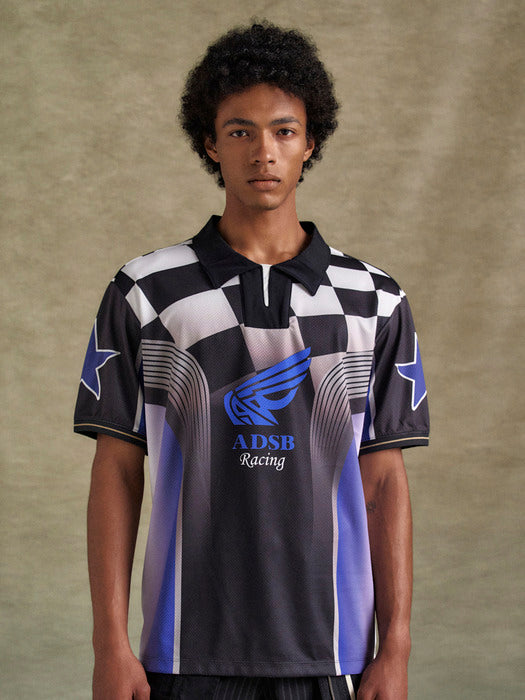 CHECKERBOARD RACING T(SHIRTS atb1298m(BLUE/BLACK)
