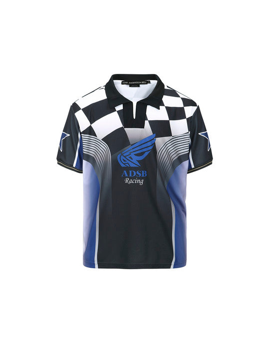 CHECKERBOARD RACING T(SHIRTS atb1298m(BLUE/BLACK)