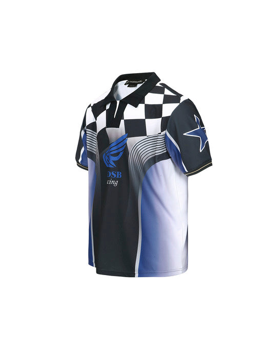 CHECKERBOARD RACING T(SHIRTS atb1298m(BLUE/BLACK)