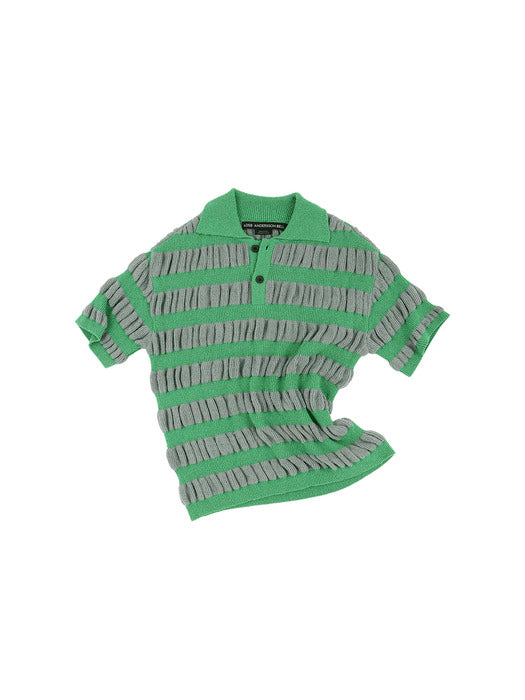 BUBBLE STRIPE POLO SWEATER atb1246m(GREY/GREEN)
