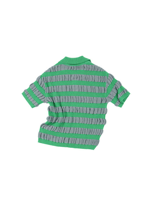 BUBBLE STRIPE POLO SWEATER atb1246m(GREY/GREEN)