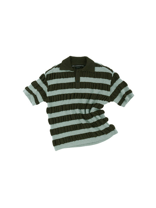 [andersson bell] BUBBLE STRIPE POLO SWEATER atb1246m(BROWN/MINT)