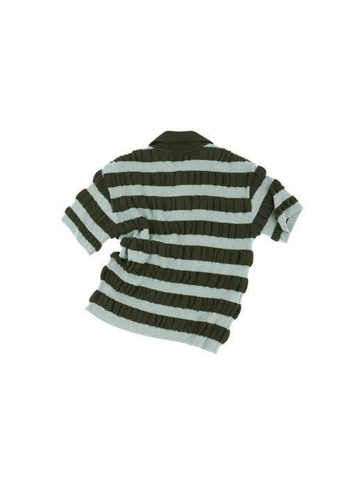 [andersson bell] BUBBLE STRIPE POLO SWEATER atb1246m(BROWN/MINT)