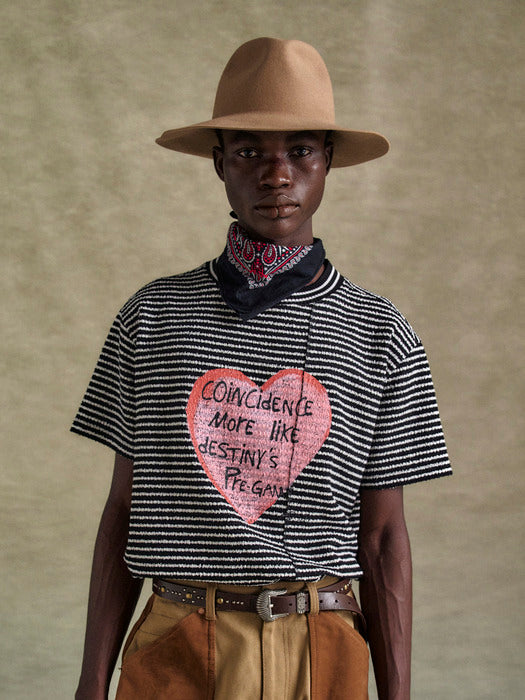 [andersson bell] HEART MESSAGE STRIPE CREW NECK SWEATER atb1248m(BLACK)