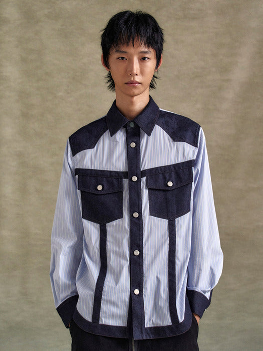 [andersson bell] DENIM & STRIPE SHIRTS atb1274m(BLUE)