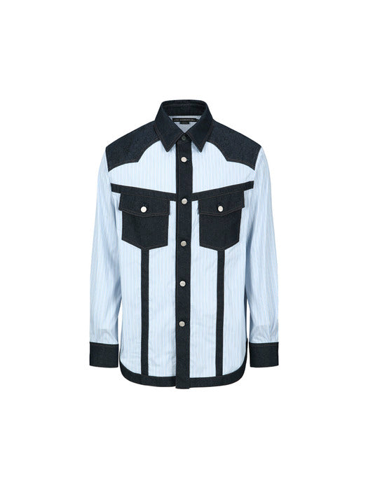 [andersson bell] DENIM & STRIPE SHIRTS atb1274m(BLUE)