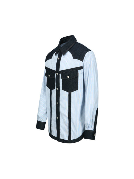 [andersson bell] DENIM & STRIPE SHIRTS atb1274m(BLUE)
