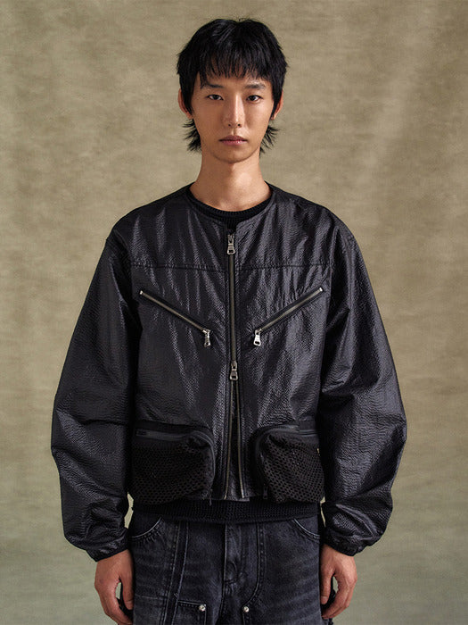 CONVEX COLLARLESS JACKET awa696m(BLACK)