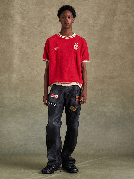 [andersson bell] ADSB PATCH SPRAY WASHED WIDE LEG JEANS apa816m(BLACK)