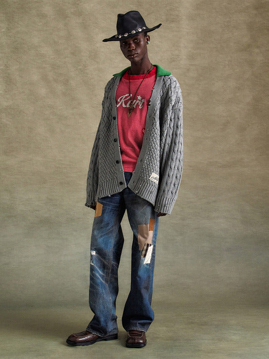 [andersson bell] GREEN COLLAR V-NECK CARDIGAN atb1241m(GREY)