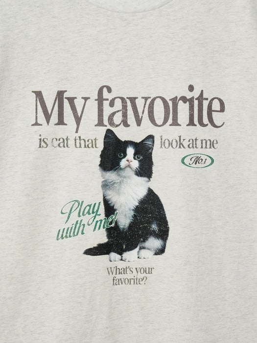 [MY 티셔츠] Oversized Cat T-Shirt - Melange