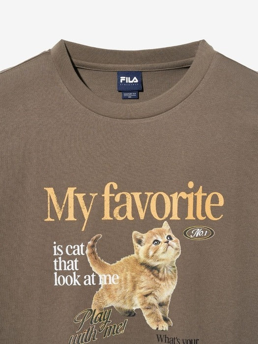 [MY 티셔츠] Oversized Cat T-Shirt - Brown