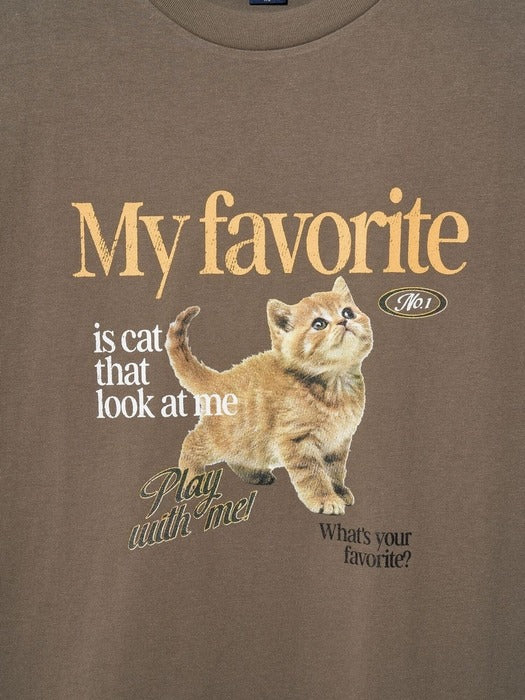 [MY 티셔츠] Oversized Cat T-Shirt - Brown