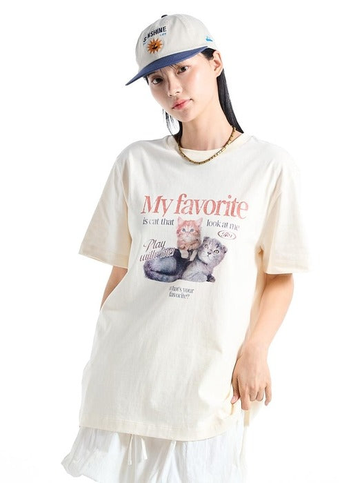 [MY 티셔츠] Oversized Cat T-Shirt Ivory