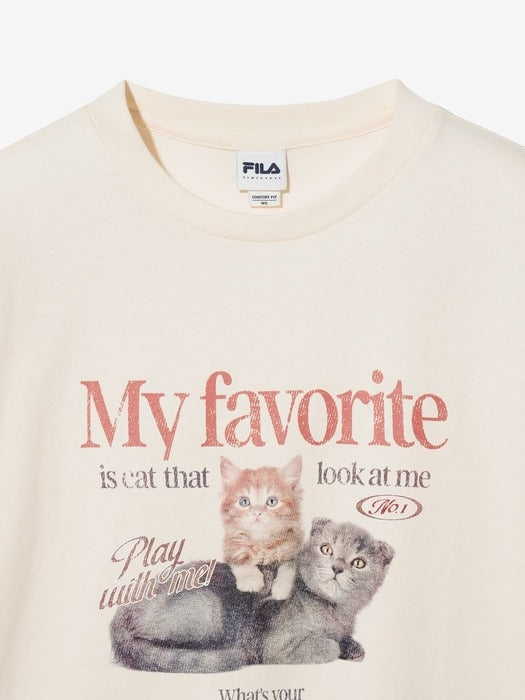 [MY 티셔츠] Oversized Cat T-Shirt Ivory