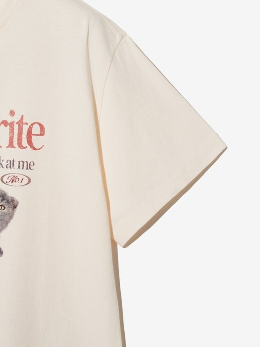[MY 티셔츠] Oversized Cat T-Shirt Ivory