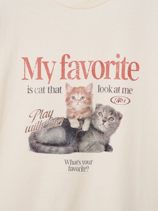 [MY 티셔츠] Oversized Cat T-Shirt Ivory